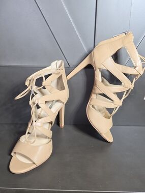 BCBGeneration Women's 8 1/2 Nude Strappy Lace-Up High Heels